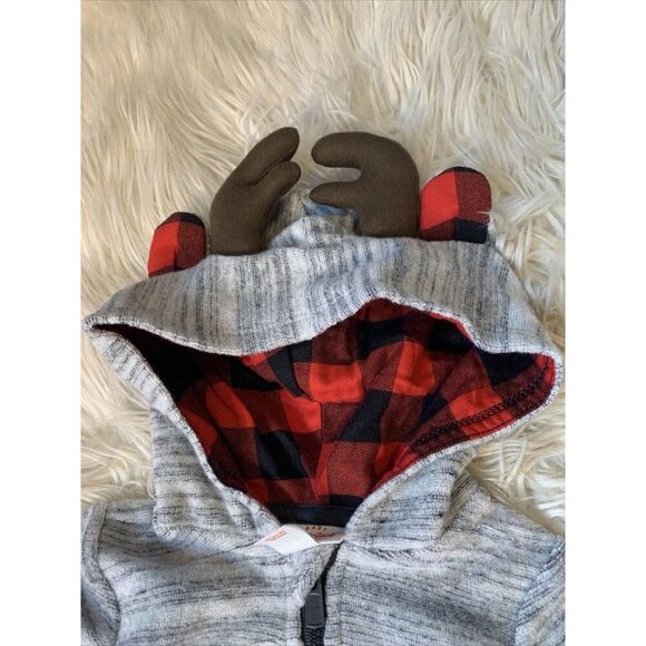 Cat & Jack Baby Boy Hooded Bodysuit 3-6 MOS Outfit Reindeer Soft Antler NWT 3489 - Picture 3 of 13